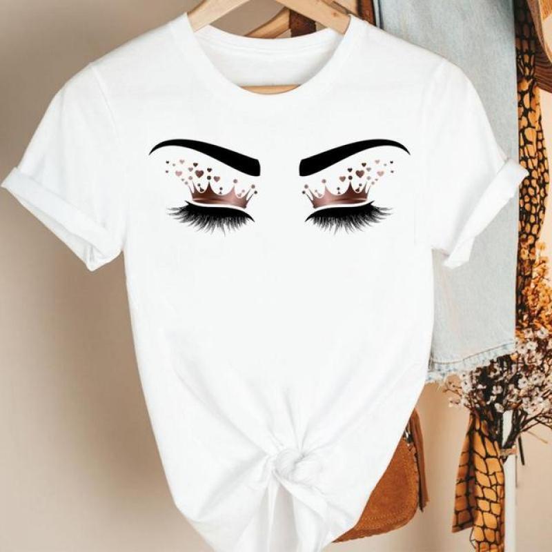 Women Pretty Eyelash Eye Sleep Sexy Cute Ladies Cartoon Summer Short Sleeve Tshirt Nice Tee Print Fashion Top Graphic T-shirt