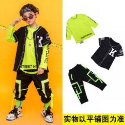 Kids Performance Hip Hop Dancing Outfits Crop Tops Street Wear Cargo Pants Girls Boys Jazz Dance Wear Costumes Concert Outfits
