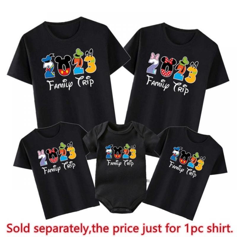 2023 Family Trip Shirts Funny Mickey Minnie Family Matching Outfits Matching First Disney Trip Dad Mom Kids Tshirt Baby Clothes