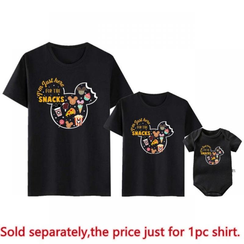 I'm Just Here For The Snacks Print Funny Family Matching Outfits Cute Mickey Mouse Shirt Father Mother and Kids Disney Tees Tops