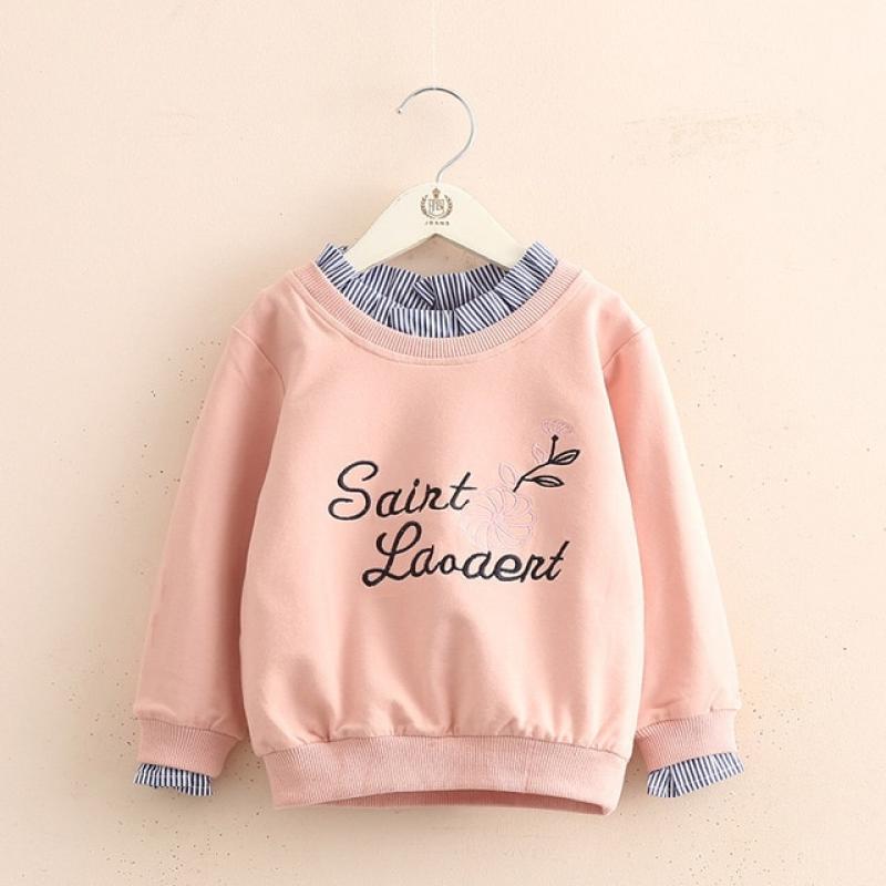 2023 Spring Autumn 3-11 12 Years Child Teenage Hoodies Crew-Neck Letter Print Kids Baby Girl Patchwork Fake 2 Pcs Sweatershirts
