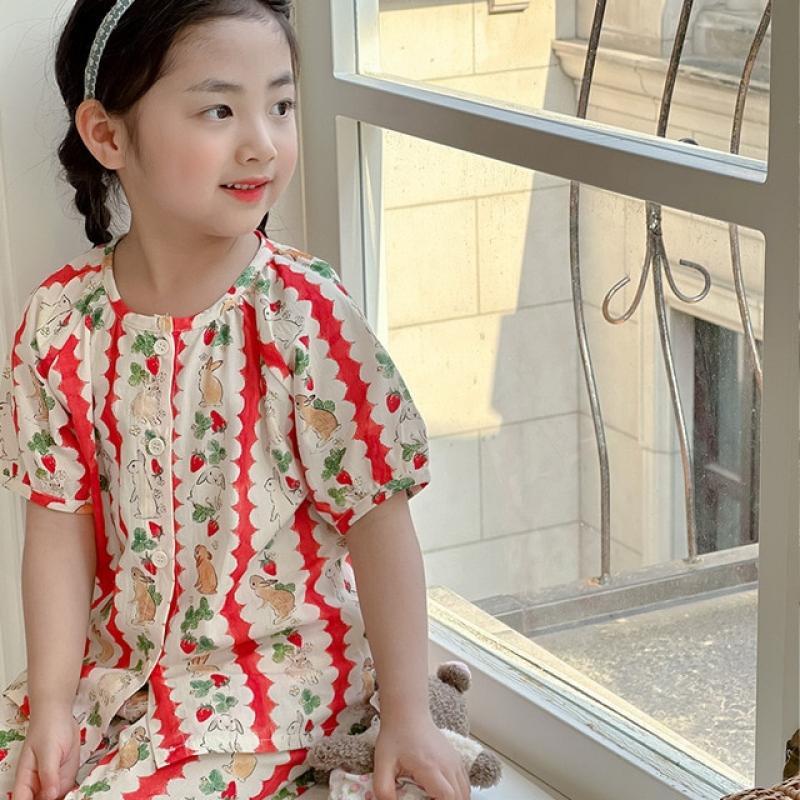 Kids Clothes Girls Loungewear Rabbit Print Cute Pajama Sets 2023 Summer New Cotton Casual Children Clothing Sleepwear 3-12 Years