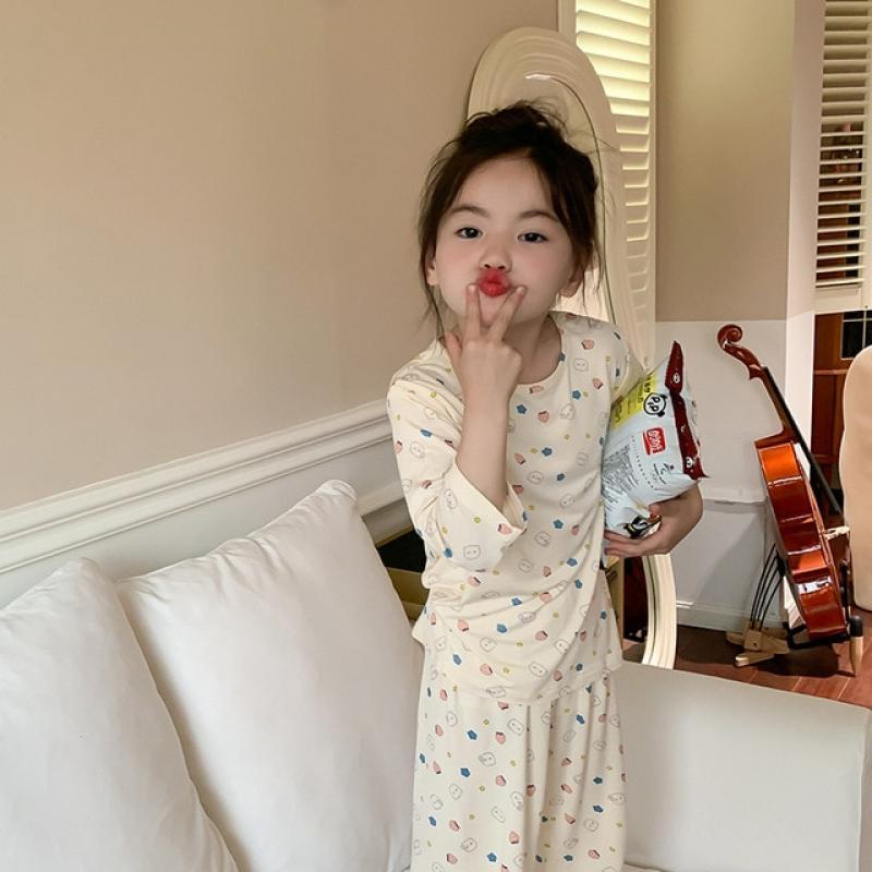 1 to 8 Years Summer 2PCS Kids Baby Girls T shirt Tops Long Pants Set Clothes Children Pajamas Toddler Baby Modal Sleepwear