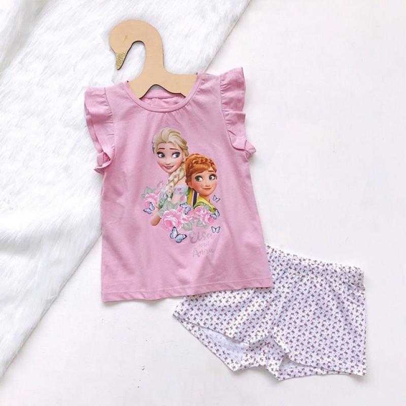 2023 New Casual Frozen Elsa Children's Summer Short Sleeve Pajamas Cartoon Suit Girls Set Clothes Cotton Kids Pajamas Costumes