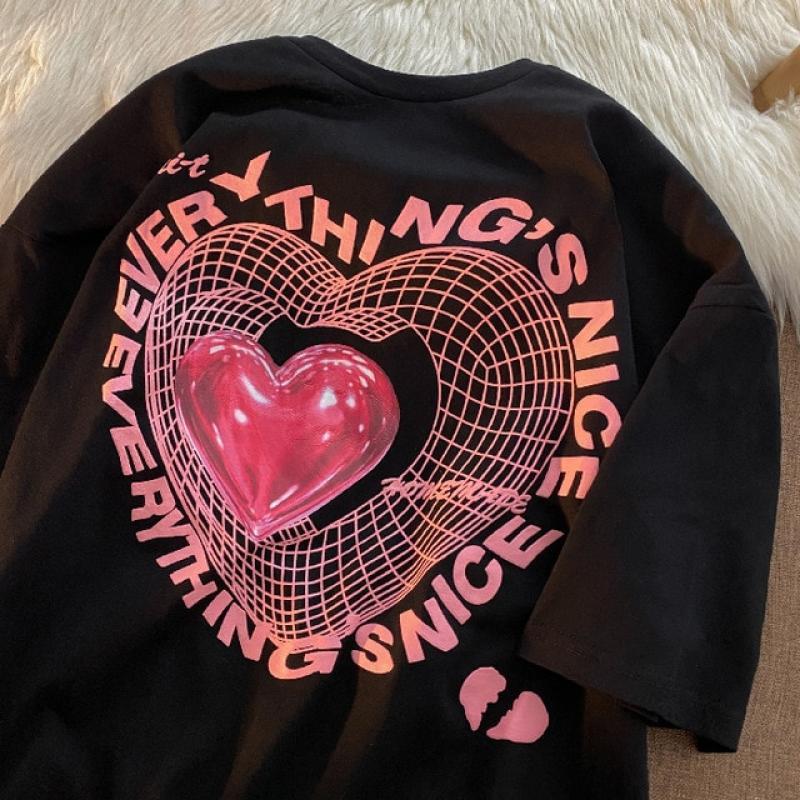 Creative love letter heart Couple T-shirt Women Cute Short Sleeve Tops 2022 Summer Ins Loose Casual Female Tee Shirts Women