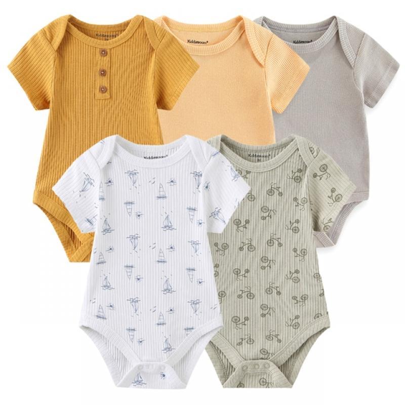 5Pieces Unisex Bodysuits 2023 Newborn Baby Girl Clothes Cotton Cartoon Baby Boy Clothes Set Solid Color Print Summer Bebes