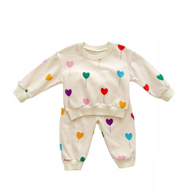 VISgogo Infants Spring Autumn Clothes Baby Girl Boy Love Printing Korean Style Sweatshirt Trousers Baby Two Piece Set Tracksuit