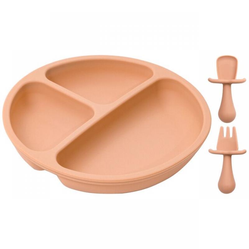 New Baby Weaning Silicone Dining Plate Newborn Feeding Cartoon Children's Tableware Smile Face Bowl Fork Spoon Set Accessories