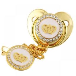 2022 Luxury Crown Bear Bling Baby Pacifier With Chain Clip Newborn BPA Free Bling Dummy Soother Chupeta 0-12 Months