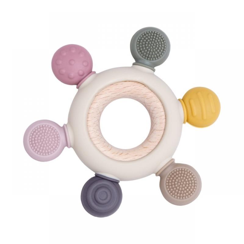 1PC Wooden Ring Teether Baby Toy Teething Infant Chewing Toy Baby Health Care Gifts Silicone Teethers For Baby Accessories