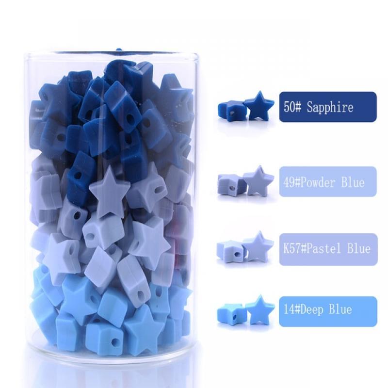 14mm 50Pcs/Lot Silicone Beads Five-pointed Star Shape Baby Teether Chew Pacifier Clip Chain  Accessoies Silico Beads BPA Free