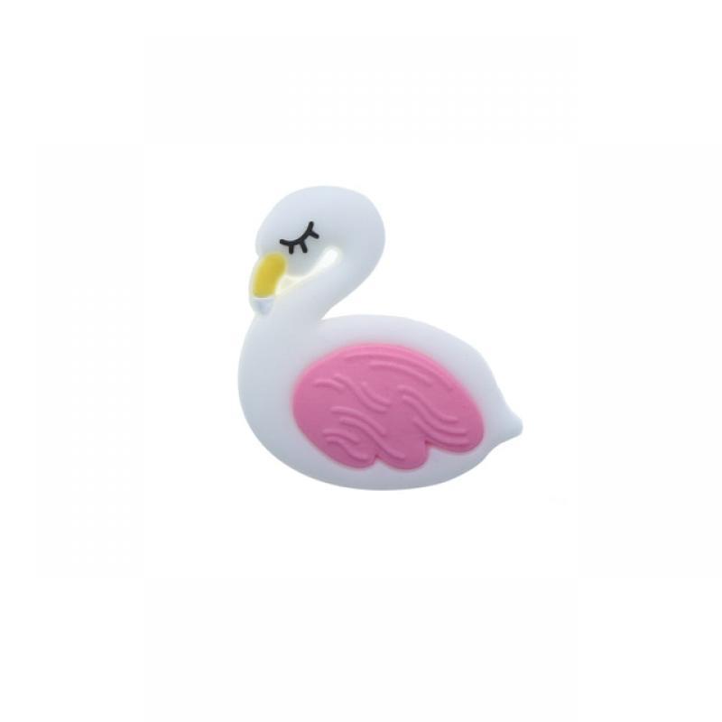 Mabochewing 5pcs Cartoon Lovely Flamingo Shape Silicone Teether Beads Stylish Color Baby Chew Toys Accessories
