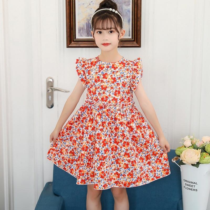 Girl Dresses Floral Pattern Girls Party Dress Summer Children Dress Casual Style Kids Costume 6 8 10 12 14
