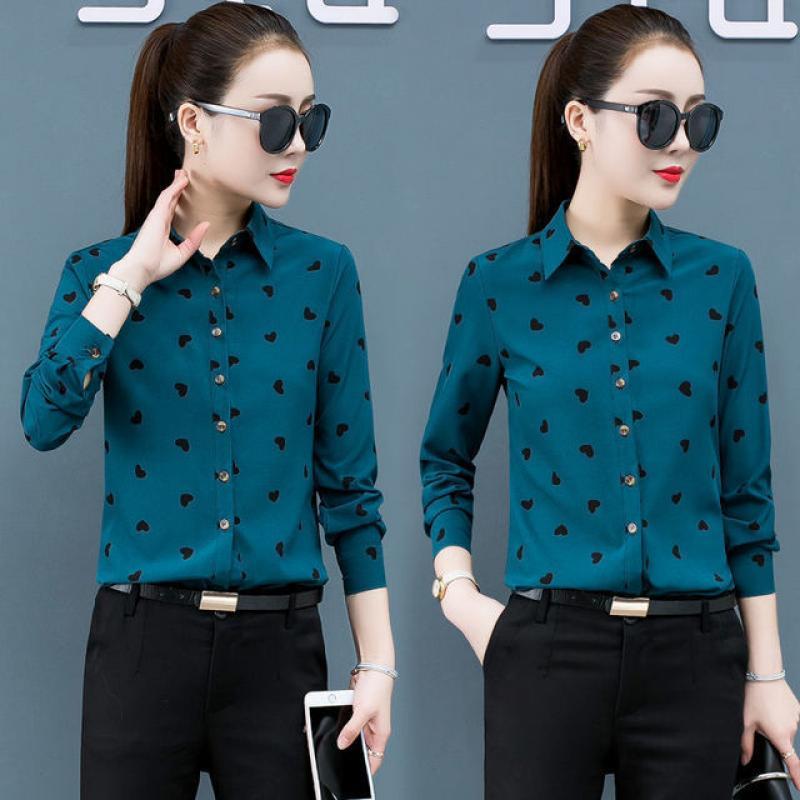 2021 New Plus Size Women 5XL Tops and Blouses Fashion heart Print Casual Long Sleeve Office Lady Work Shirts Female Slim Blusas