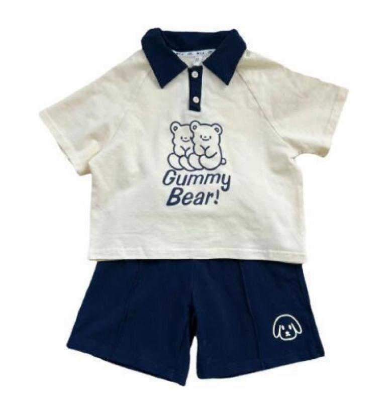 2023 New Brother Sister Costumes Boys Fashion Pullover Turn-down Collar Tops Solid Shorts Girls Cartoon Cute Dress Bear Dresses