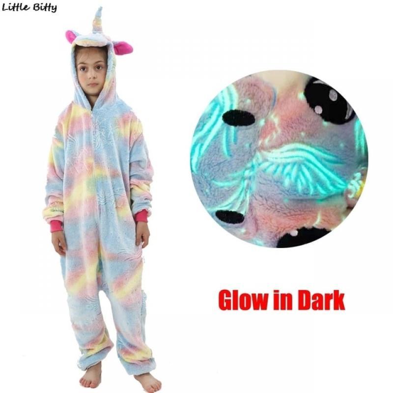 Glow in Dark Kigurumi Pajamas Girls Unicorn Onesies Pajamas Kids Pyjamas for 4 to 12 Years Hooded Jumpsuits Kigurumi Unicorn