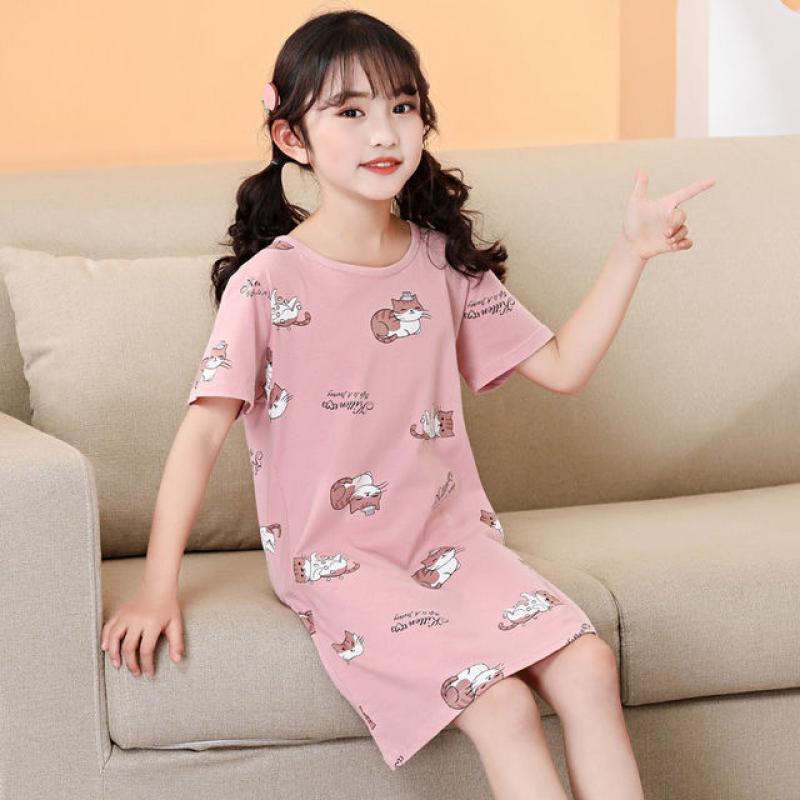 Girls Princess Night Gown Cotton Nighty Summer Short Unicorn Nightgown Kids Fashion Nightdress Cartoon Child Baby Sleeping Dress