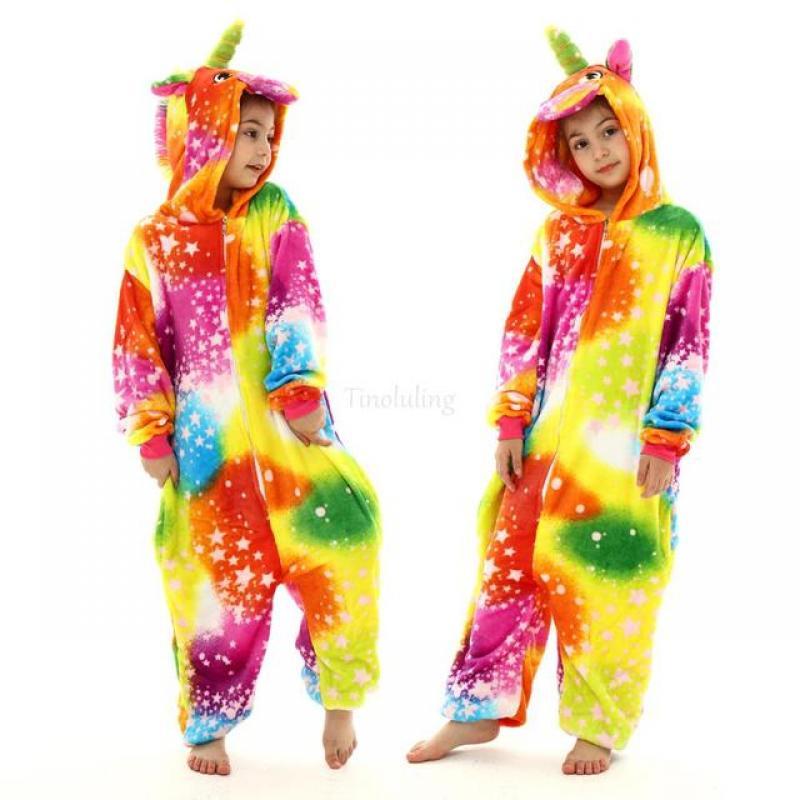 One Piece Hooded Dinosaur Kigurumi Pajamas Flannel Boys Jumpsuits Halloween Cosplay Costume Unicorn Kigurumi Onesies for Kids