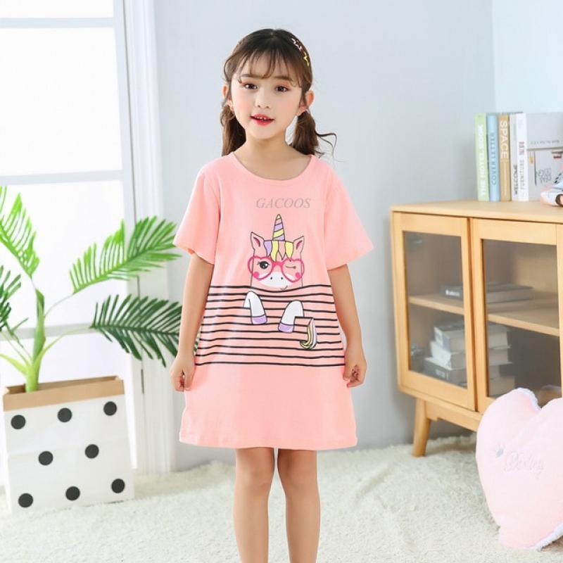 Girls Cotton Sleep Dress Summer Kids Unicorn Cartoon Pajamas Teenager Night Dress Baby Nightdress Children Clothes 3-12 Years