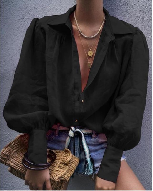 Womens Loose Blouse long Sleeve V Neck Button Down Chemisier Femme Blusas Mujer de Moda Solid Casual Top Shirts Office lady