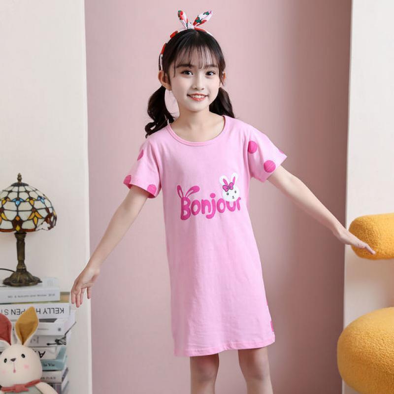 Nightgown for Girls Kids Nightdress Cotton Summer Short-Sleeve Sleeping Pajamas Children's Night Dress Nightwear Baby Pajamas
