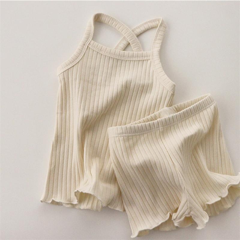 Toddler Baby Pajamas Clothing Sets for Girl Solid Vest Top + Shorts Suit 2023 Spring Summer Cotton Kids Clothes Girls Loungewear