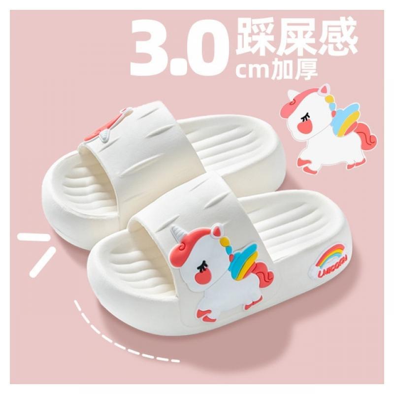 Summer Kids Home Shoes Flip Flops Baby Girls Slippers for Children Cartoon Unicorn Bathroom Antislip Thick Sole Slides 2-8 Years