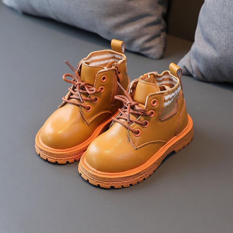 Winter Boys' Anti Slip Front Lace Up Soft Sole Single Boot Baby Fashion Solid Color Lightweight