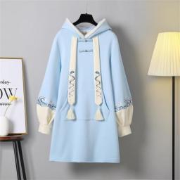 New Women's Sweatshirt Dress Embroidery Mid-length Vestido Thicken Chinese Style Hanfu Cheongsam Oversized Loose Hoodies