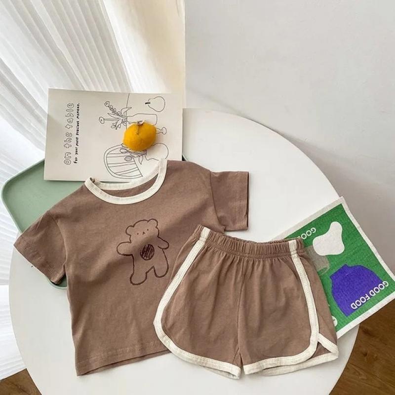 6month To 4year Old Baby Clothes Outfits Summer Short Sleeved T-shirt Sets Toddler Costume Printed Cartoon Cute Girls' Suits