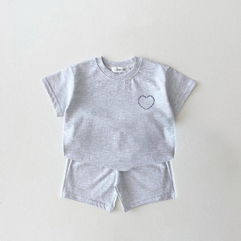 2023 Korean Clothes for Baby Girl Clothing Sets Boutique Outfits Summer Heart Print Basic T shirts Sweatshirt+Shorts Set 1-3yrs