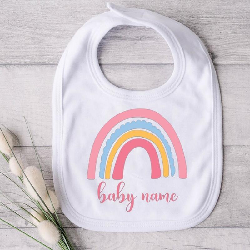 Personalised Baby Bib Custom rainbow with Name Girls boys Cotton Bibs Newborn Saliva Towel infant Bib Baptism Baby Shower Gifts