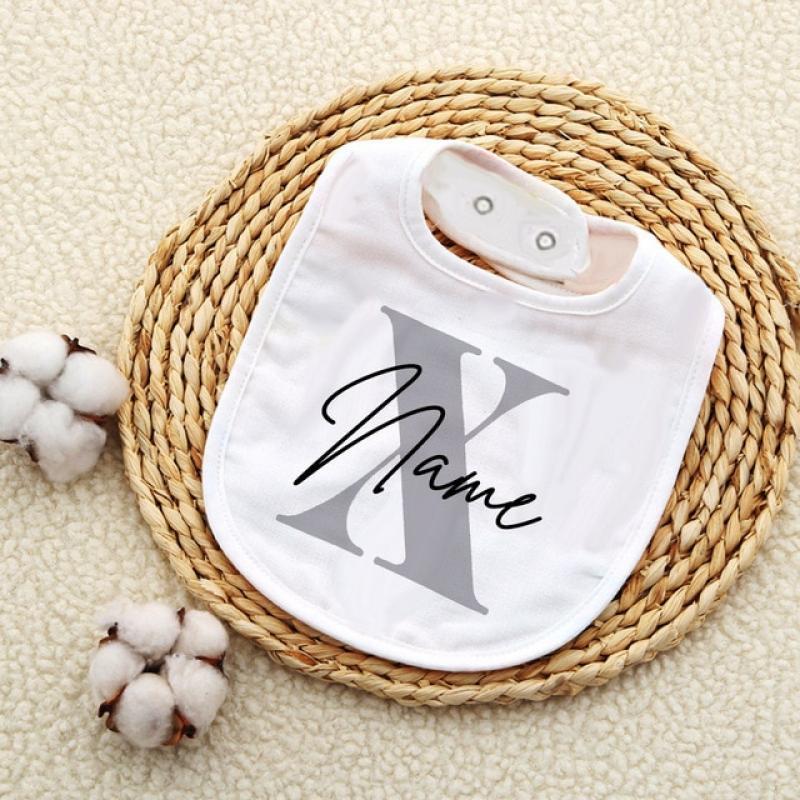 Personalised Baby Bib Bibs Custom Initial with Name Boys Cotton Infant Saliva Towel Letter Print Bib Baptism Baby Shower Gifts