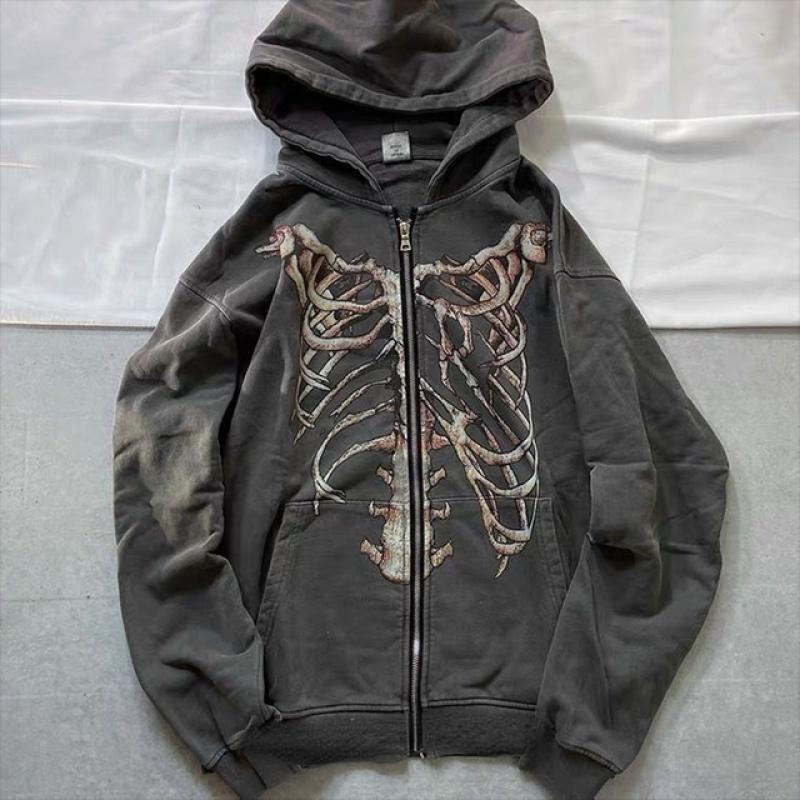 Vintage Sweatshirt Ladies Casual Star Print Design Y2k Zip Up Hoodie Ladies Hip Hop Loose Harajuku Punk Gothic Style Women's Top
