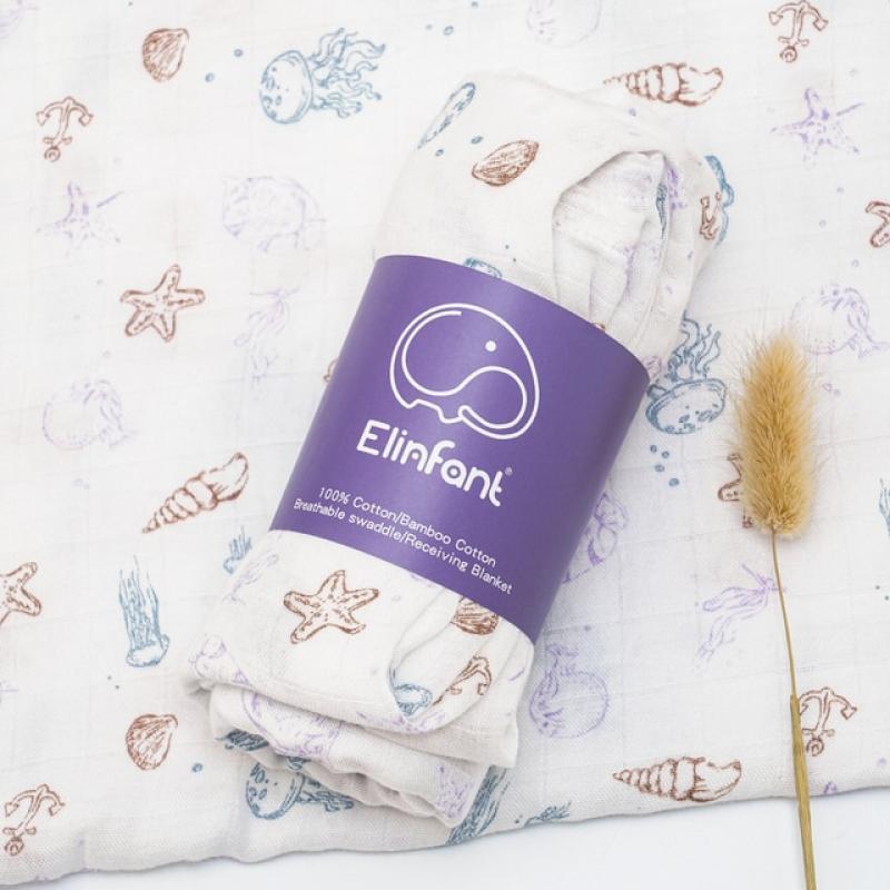 Elinfant Cute Soft Print Baby Towel Wrap 120x110cm Bamboo Cotton Baby Muslin Swaddle Blanket