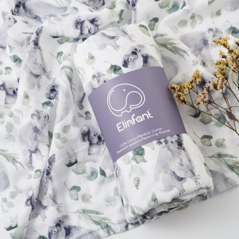 Elinfant Popular Digital Print Bamboo Cotton Muslin Swaddle Blankets High Quality 120*110cm Newborn Baby Bath Towel Wrap