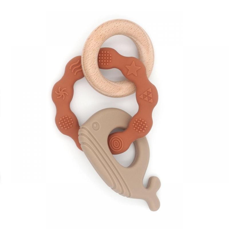 1pc Baby Teether Silicone Bracelet BPA Free Cute Animal Silicone Pendant Wood Ring Teething Rattle for Baby Accessories Toys