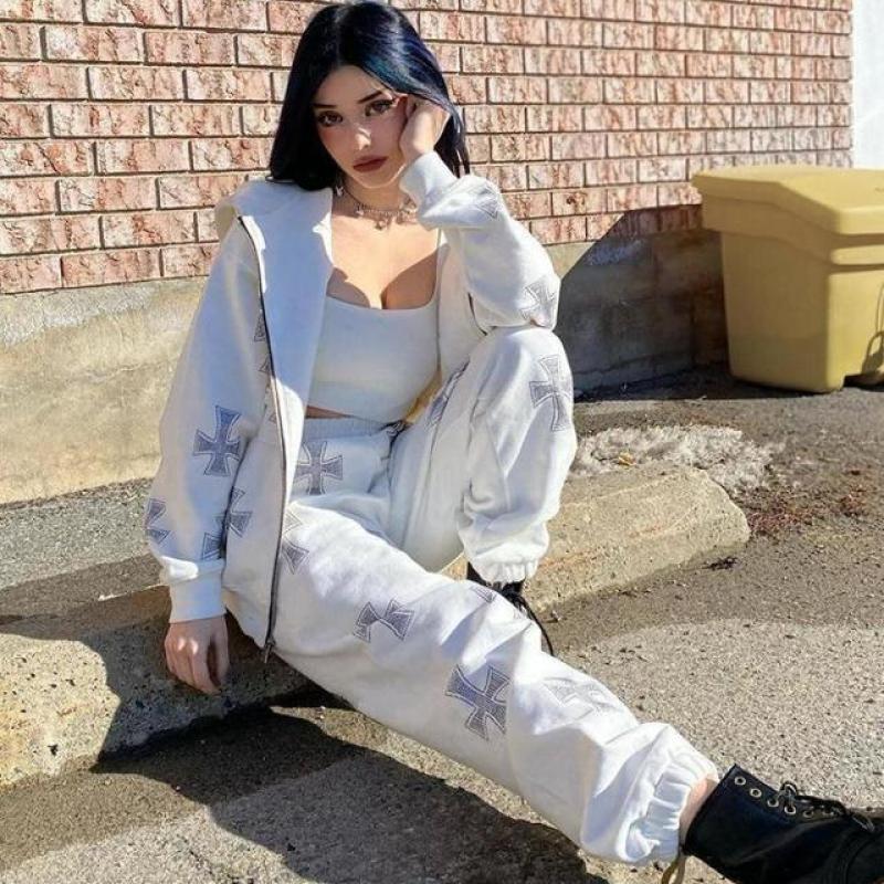 European and American fashion loose cardigan hooded cross diamond street tide casual ladies sweater coat