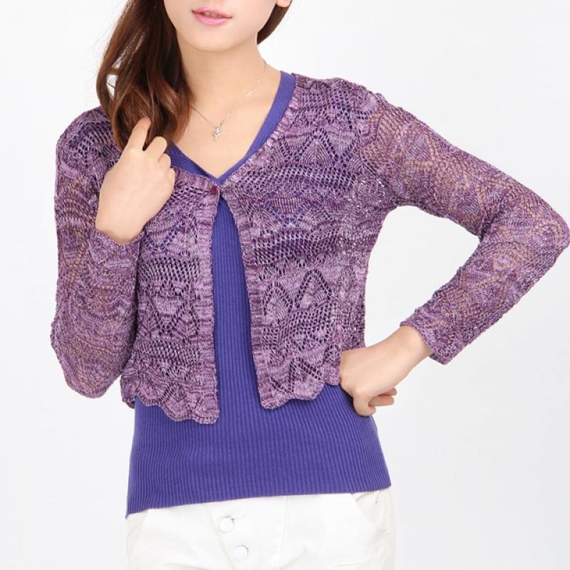 2022 summer women's small shirt ladies casual long-sleeved hollow sunscreen shirt thin section knit jacket