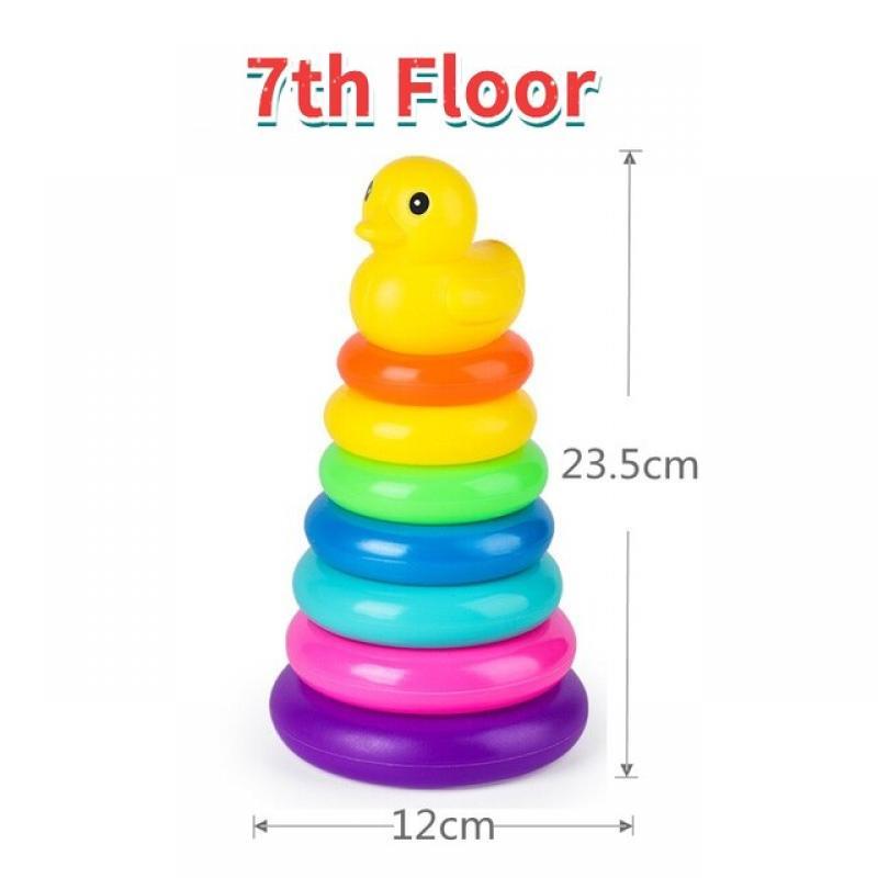 Adorable Yellow Duck Toy Color Stacking Rings Tower Toy Kids Toddler Bath Tub Play Toy Gift Baby Elatric Toys Stacking Cups