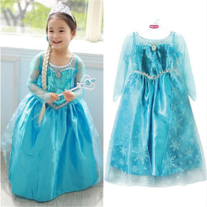 Kids Baby Girl Blue Fancy Dress Frozen Anna Elsa Cosplay Costume Dresses Princess Queen Party Gown Tulle Dresses 4-8 Years