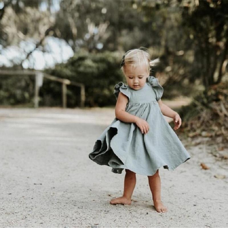 Baby Girl Dress Lovely Summer Infant Baby Girl Cotton Linen Ruffle Skirt Sundress Outfits Clothes Set Kids Princess Dresses 2-6T