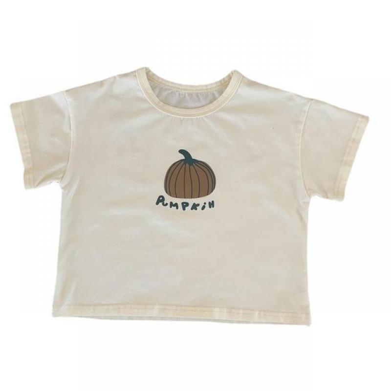 Summer Kids Thin Tracksuit Boy Infant Pumpkin Print Simple Short Sleeves T-shirt Girl Baby Letter Fashion Tops Kid Cotton Tees