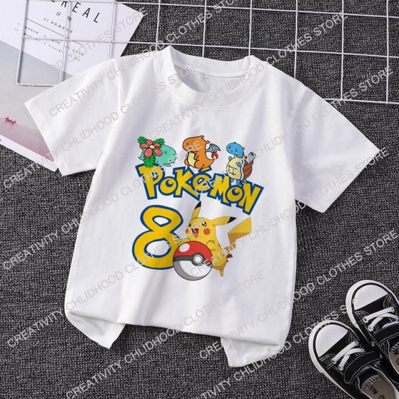 Pokemon Children T-shirt Pikachu Birthday Number 1-12 Kawaii T Shirt Anime Cartoons Casual Clothes Tee Shirt Kid Girl Boy Tops