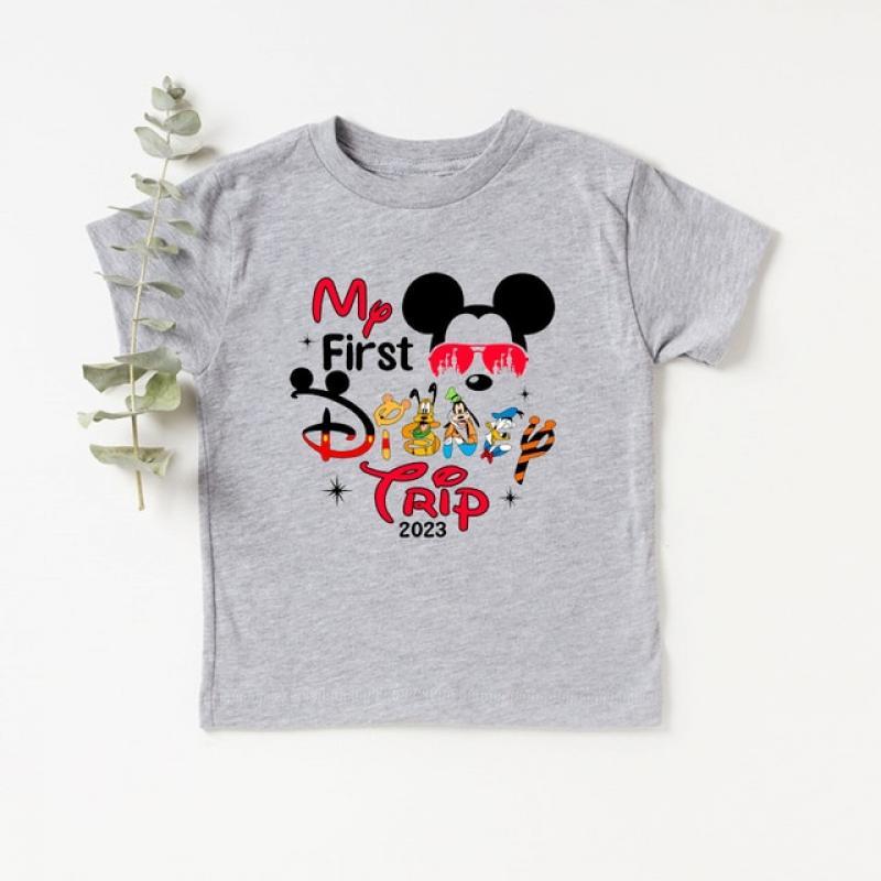 New My First Disney Trip 2023 Kids Tshirts Funny Short Sleeve Boys Girls Disney Vacation T Shirt Mickey Minnie Children Clothes