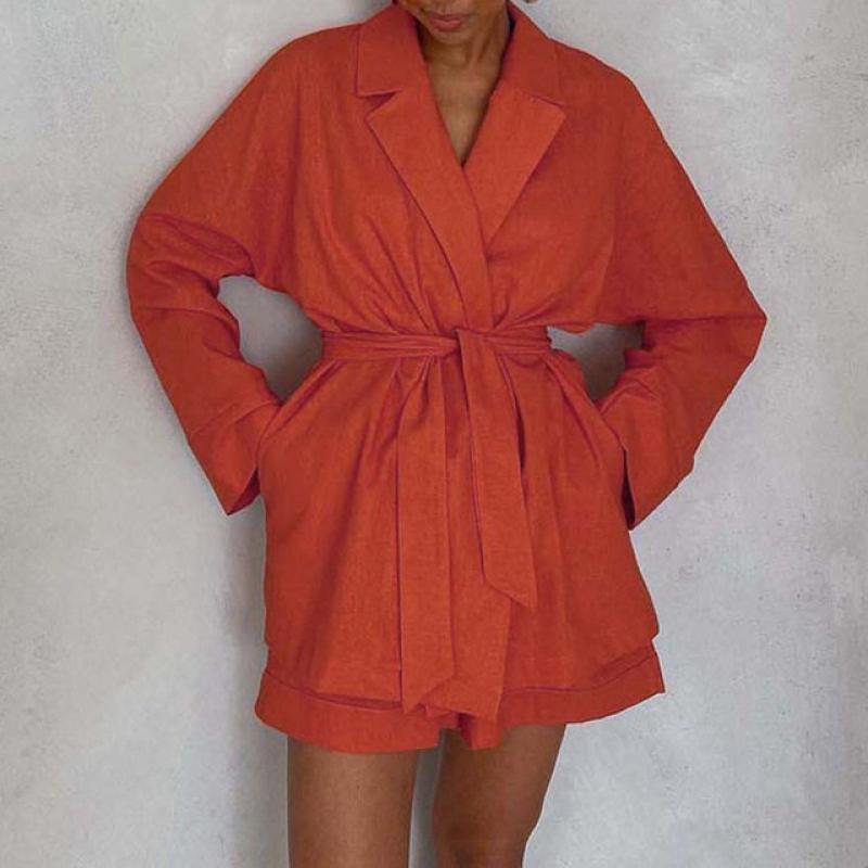2023 Spring Summer Women New Fashion Women's Commuting V-neck Solid Color Vest Casual Coat + shorts Set Women's Office Suits