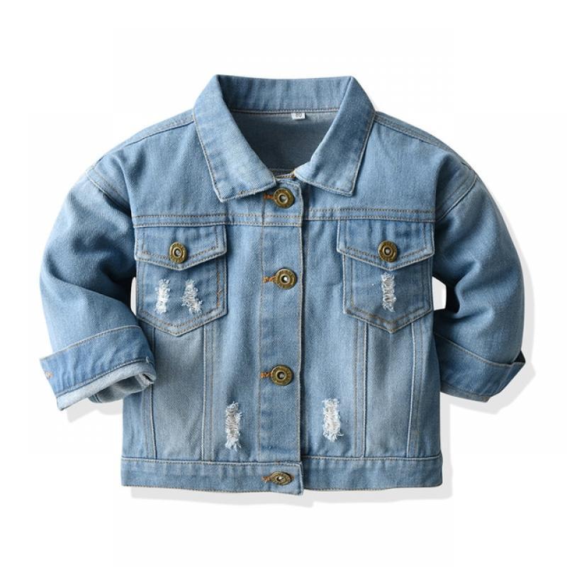 top and top Spring Autumn New Fashion Baby Denim Jacket Color Matching Cloth Holed Toddler Coat Casual Boys Girls Jeans Coats