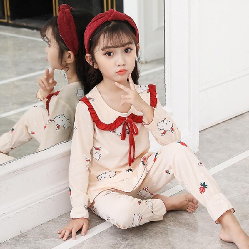 2 Pcs Cotton Girls Pajamas Sets Autumn Winter Long Sleeve Children's Sleepwear Set Pajamas Girls Pyjamas Sets for Kids Nightwear