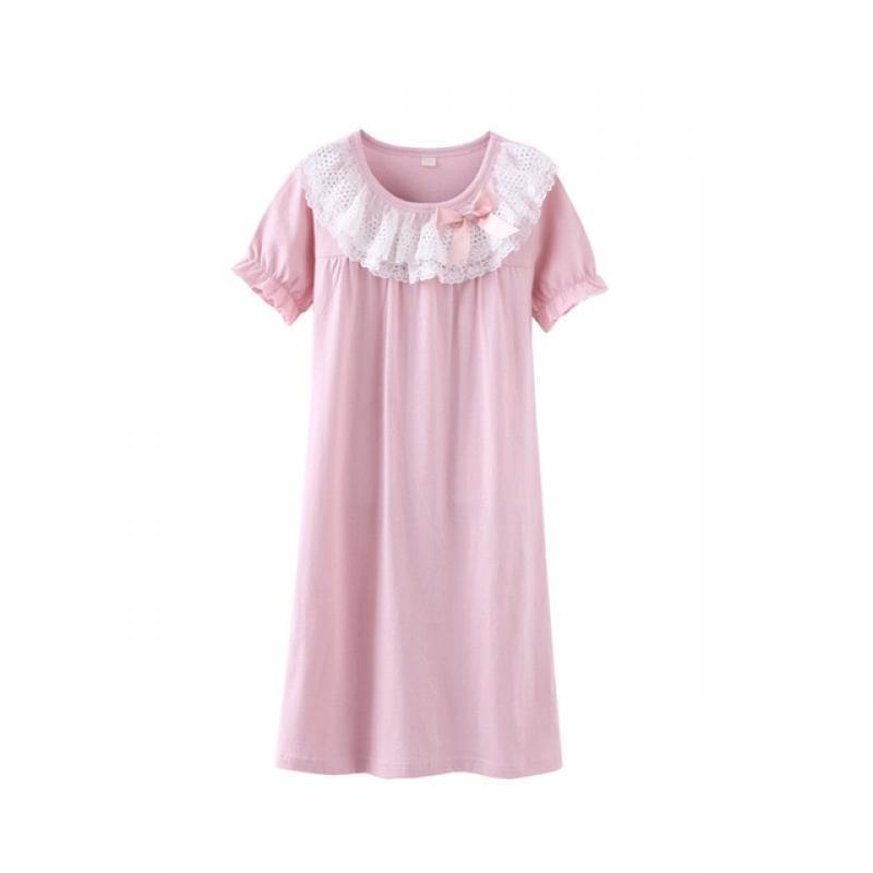 Summer Lace Night Dress for Kids Girl 4-16 Years Girl Cotton Pajamas Children Nightgown Home Clothes Korean Style Nightdress