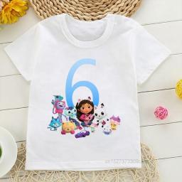 Fashion Kid'S Tshirts 2-12 Years Old Birthday Number Gabbys Doll House Cartoon Print Girls T-Shirts Birthday Party Clothing